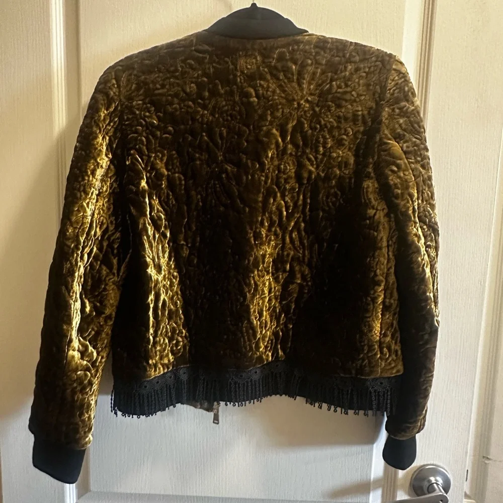 Elie Tahari Olive Velvet Bomber Jacket - Picture 2 of 4